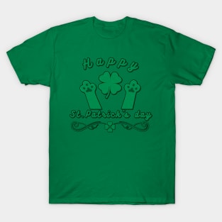 st. patricks day with paw cat - green cute T-Shirt